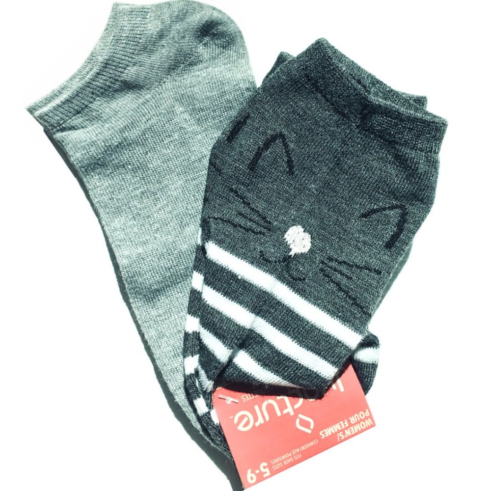 Striped Kitty Cat & Gray Socks
